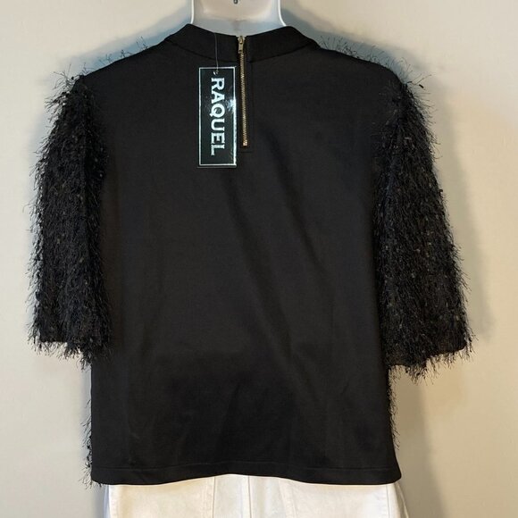 Raquel SZ L NWT Eyelash fringe embellished boxy top club party formal - Picture 4 of 6